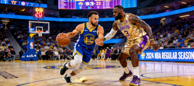 NBA常规赛勇士队与湖人队球星对决赛场图片